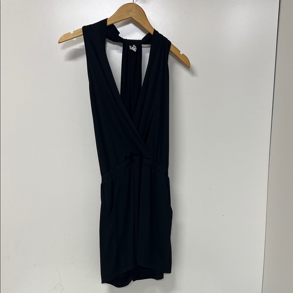 Joy Joy Black Romper, Shorts, Small, Pockets, T Back, Elastic Waist